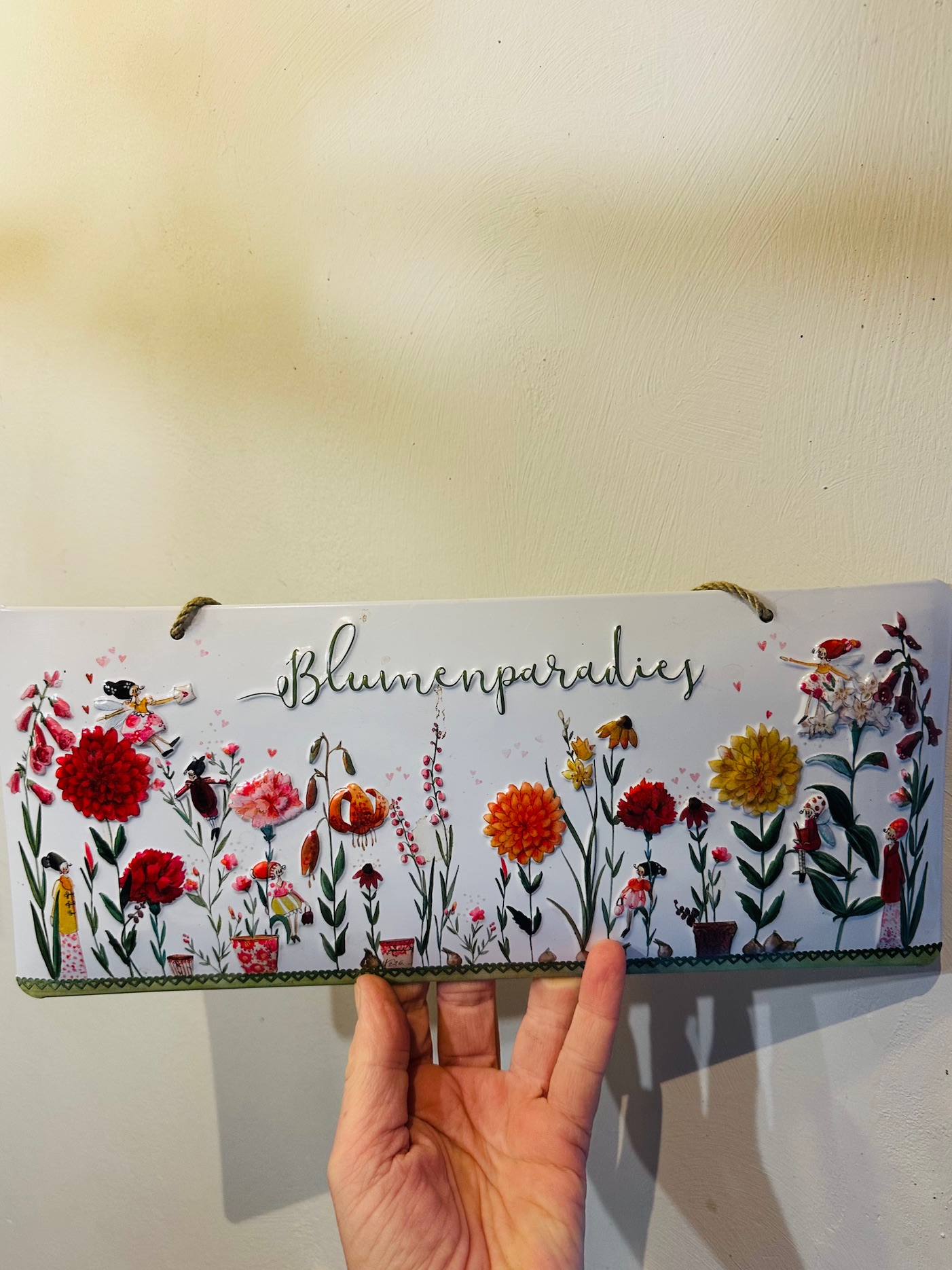 Emailleschild „Tanz in den Blumen“ ca 34x14cm