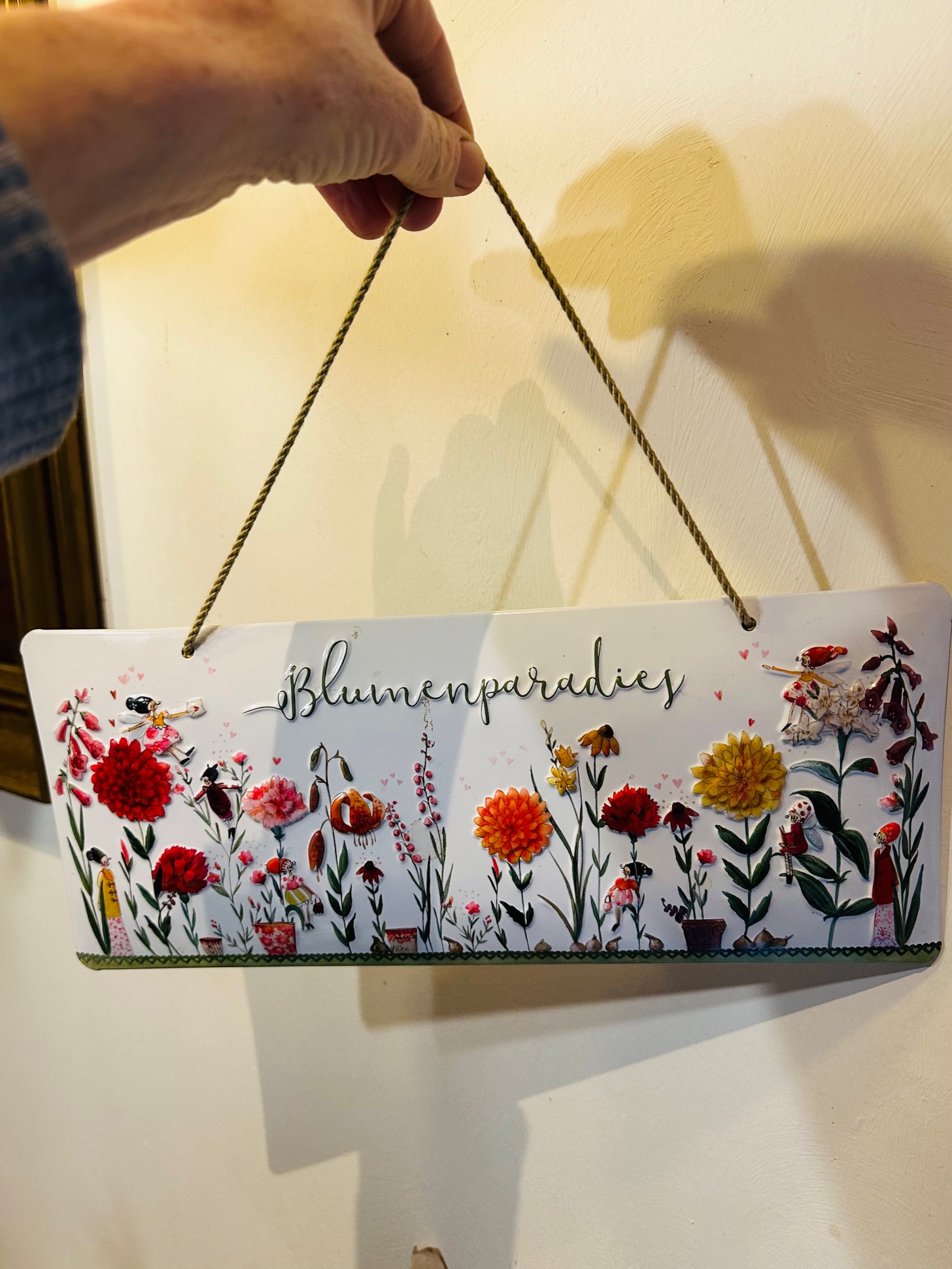 Emailleschild „Tanz in den Blumen“ ca 34x14cm